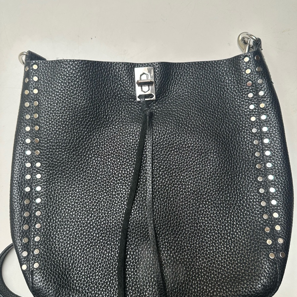 Rebecca Minkoff Black Leather Crossbody Bag with Silver Accents